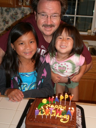 Kasen and Karis celebrating Daddy's birthday